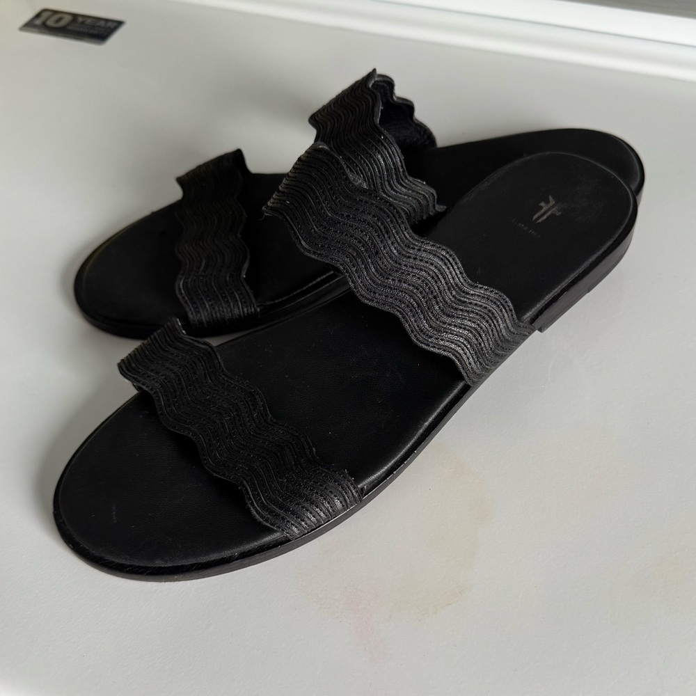 Frye Mira Wave Sandal Slide Black Leather 10M